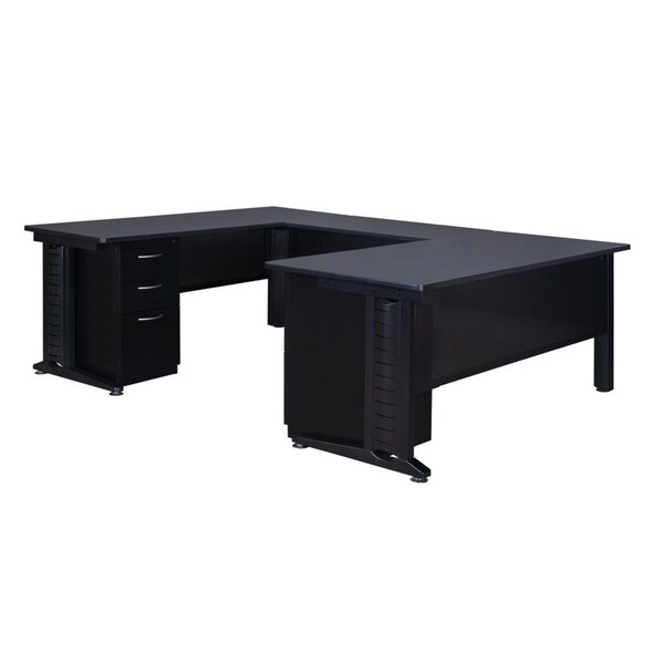 Fusion Fusion U-Desks with Storage, 102 D X 29 H, 72 W X Wood, Metal, Grey MUD723048GY - main